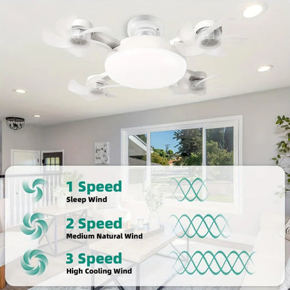 Socket Fan Light with Remote Control, E27 Screw-in, 3 Color Temperatures, 3 Wind Speeds, 4 Head