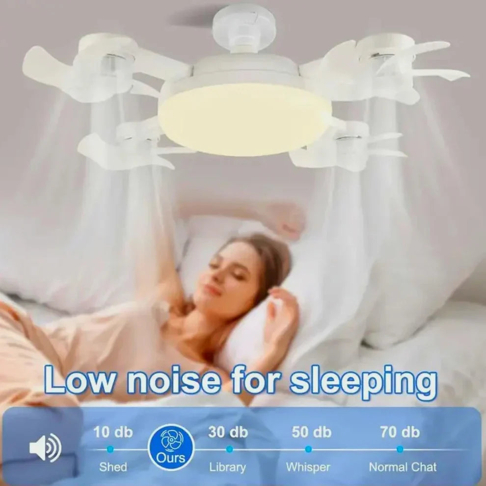 Socket Fan Light with Remote Control, E27 Screw-in, 3 Color Temperatures, 3 Wind Speeds, 4 Head