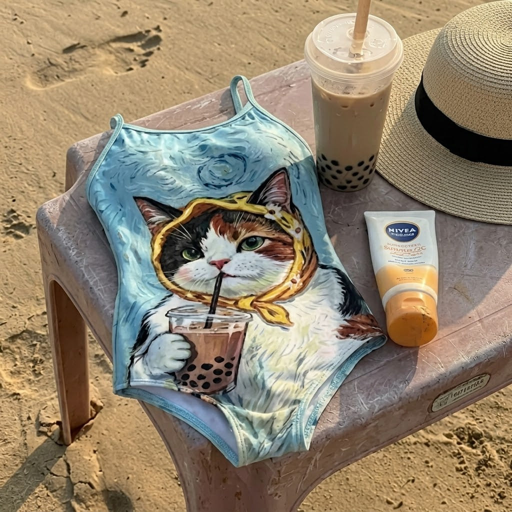 Bubble Tea Lover Cat Swimsuit