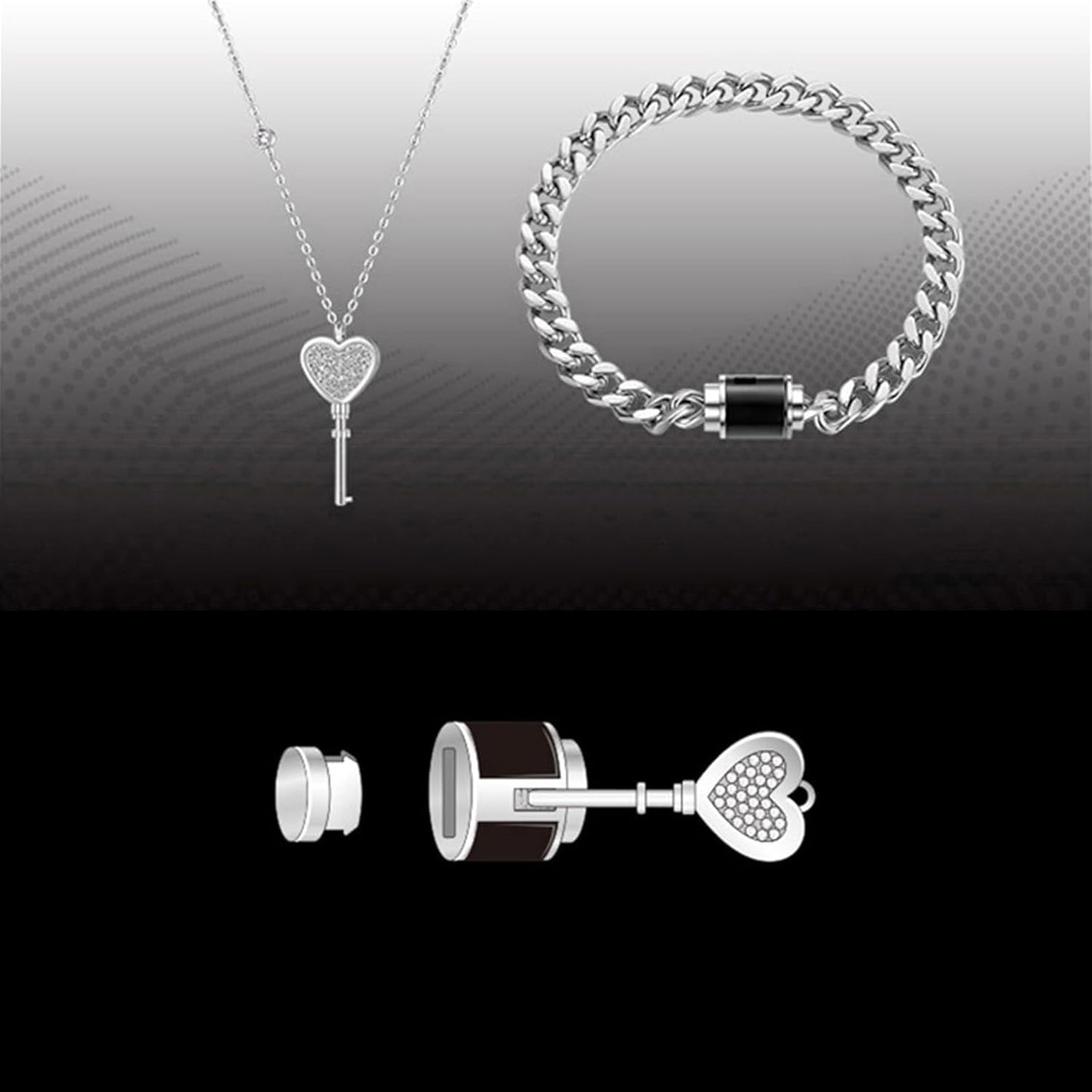 Heart Key Pendant Necklace & Lock Bracelet Set