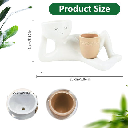 Lazy Little Character Flowerpot, Relaxing Person Holding Pot Planter,