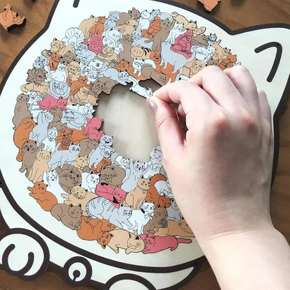 135-Piece -Colored Cat Shaped Wooden Jigsaw Puzzle