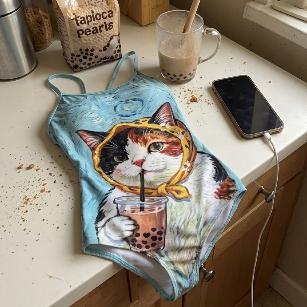 Bubble Tea Lover Cat Swimsuit