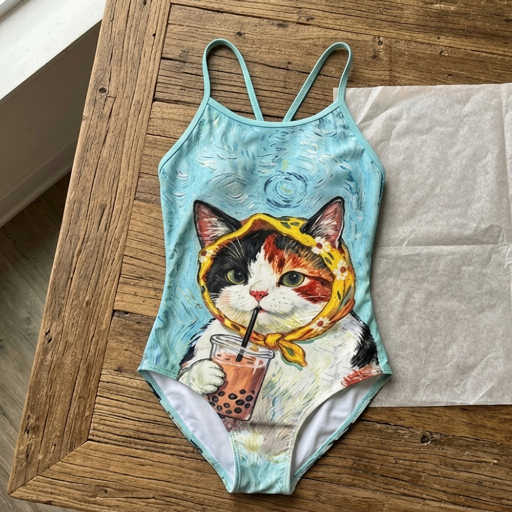 Bubble Tea Lover Cat Swimsuit