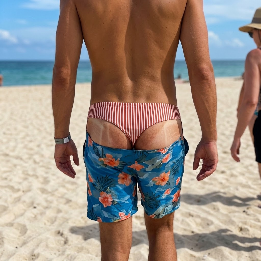 Beach Bum Funny Illusion Swim Trunks
